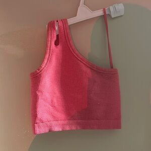 Pink one shoulder tank top with slit in shoulder! Size XS